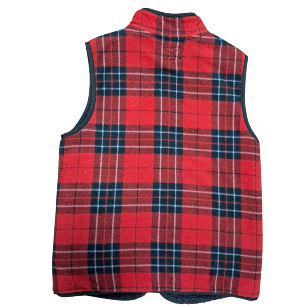 Eddie Bauer Plaid Fleece Vest Sherpa Lined Pockets Front‎ Red Black XS Petite - Picture 2 of 8